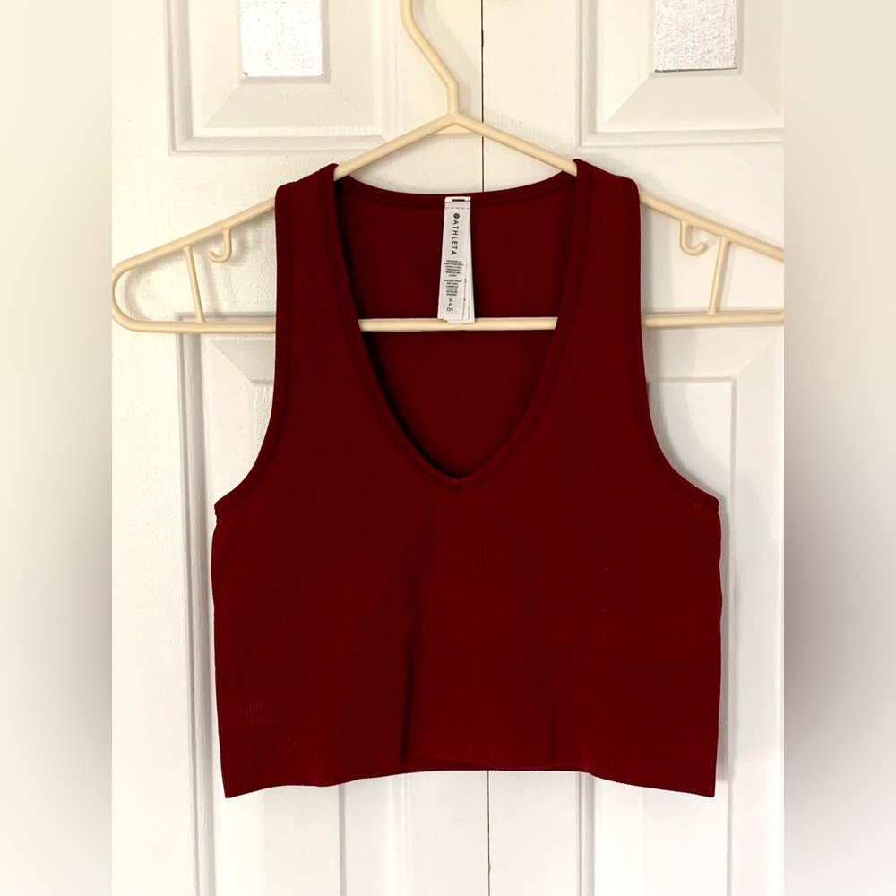 Athleta Red Fitted Ribbed Stretchy Crop Tank Top